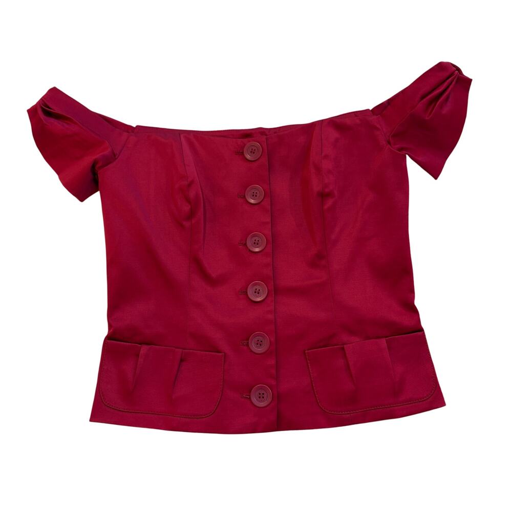 bebe VINTAGE Red Off Shoulder Button Up Cropped Corset Size0r